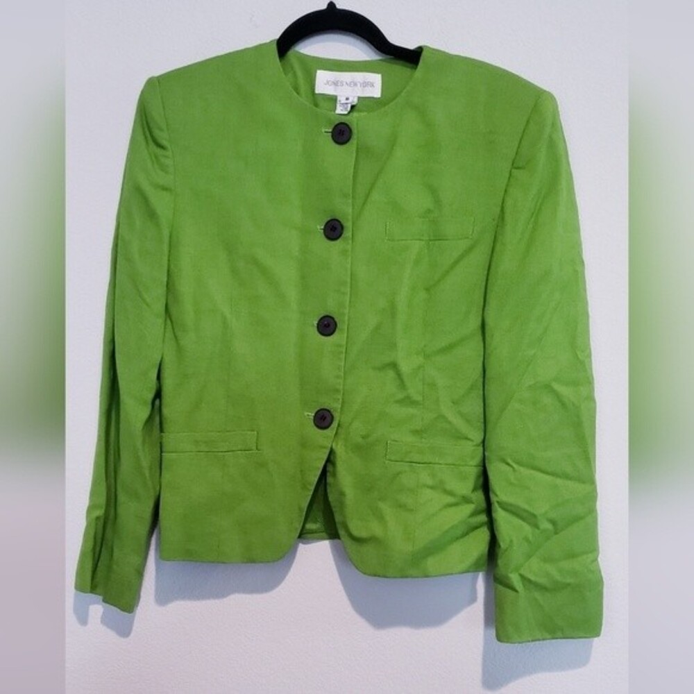 Vintage Jones New York Women's Linen Blend Neon Button Down Blazer Size 8